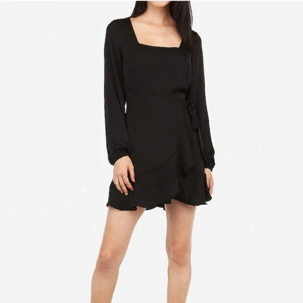Express Black Long Sleeve Wrap Dress Size M